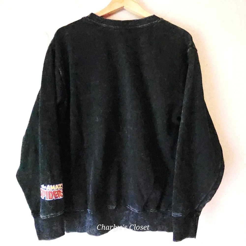 Marvel Spider-Man Black Acid Wash Comic Graphic Sweatshirt‎ M Superhero Grunge